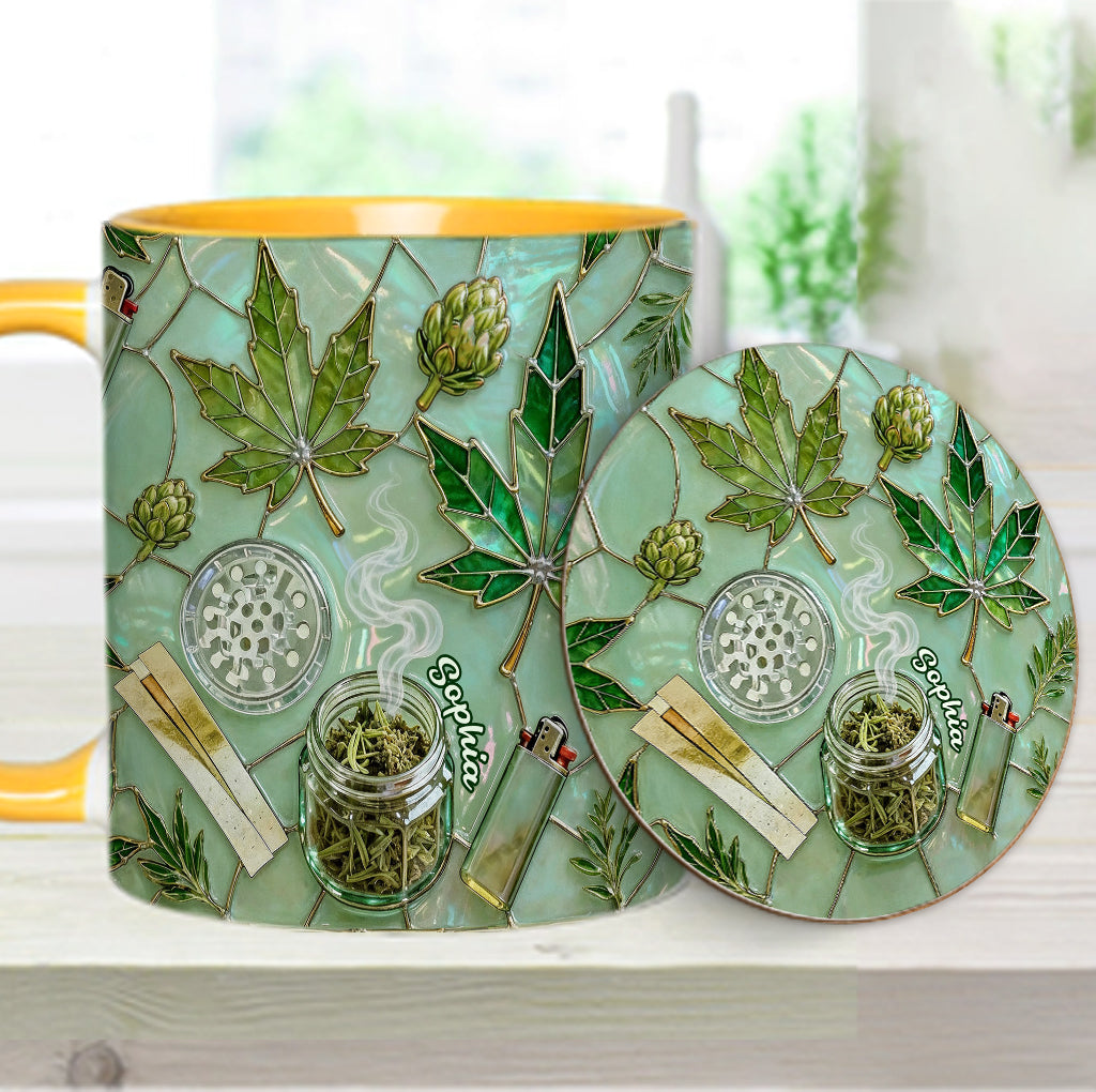 Green Magic Leaf - Personalized Weed Accent Mug & Coaster