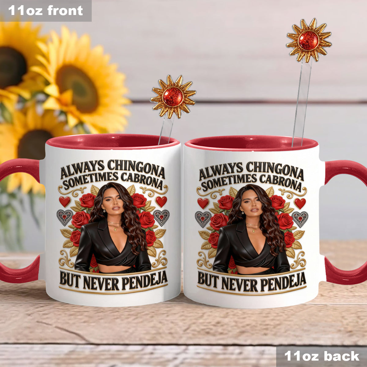 Latina Vibes, Always Chingona - Personalized Latina Women Set Accent Mug with Acrylic Stirrers