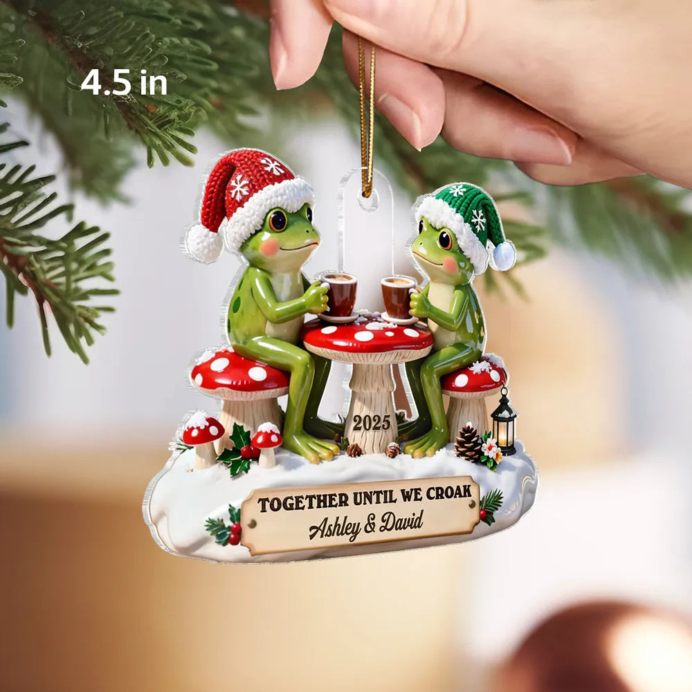 Personalized Acrylic Ornament Frog Couple Coffee Date, Cottagecore Cute Design, Unique Christmas Gift For Couple
