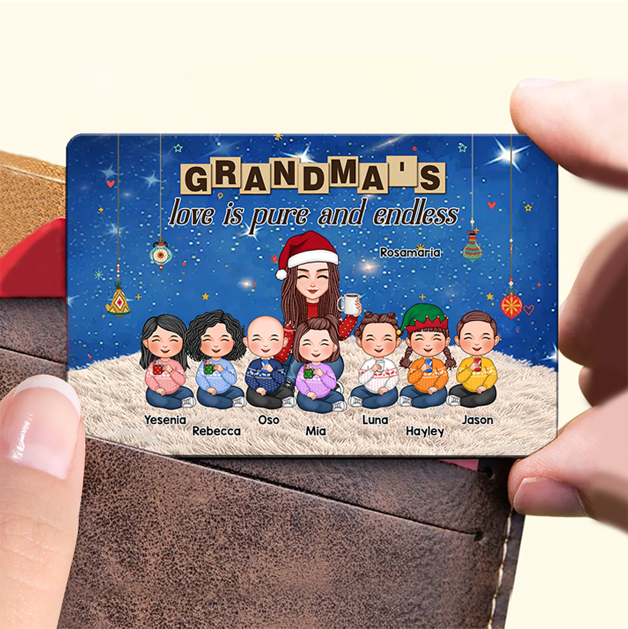 Grandma & Grandkid Sitting On Heart Pattern Moon - Personalized Poster or Canvas or Ornament or Plaque or Keychain