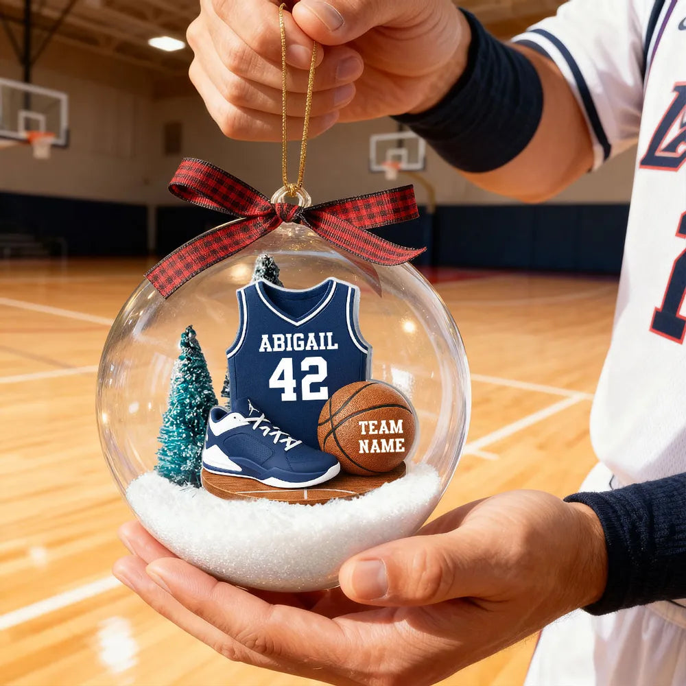 Snow Globe Ornament for Basketball Lovers, Custom Jersey Mini Scene, Unique Christmas Gift for Son or Boyfriend