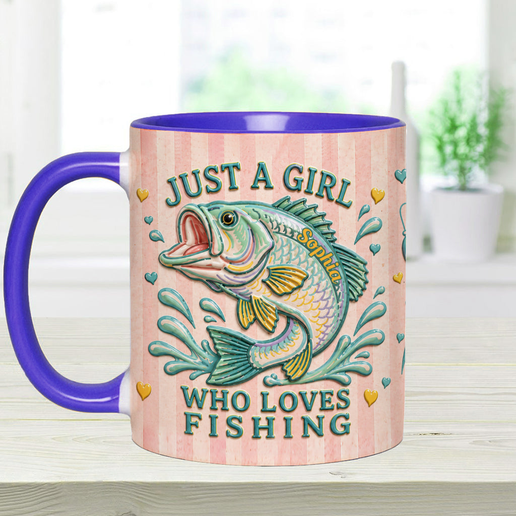 Just A Girl Who Loves Fishing - Personalized Fishing Accent Mug With Gift Box
