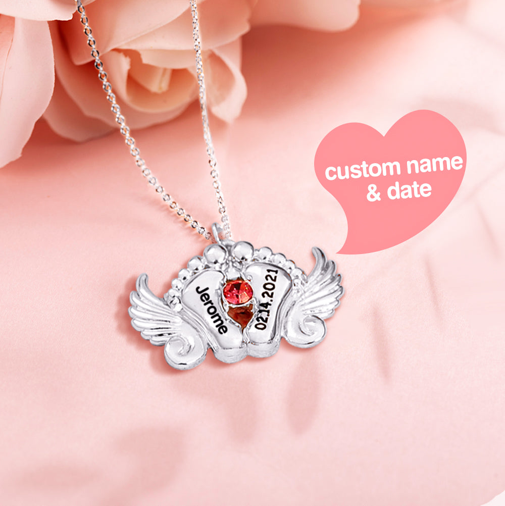 My Baby - Personalized Memorial Angel Feet Locket Birthstone Necklace