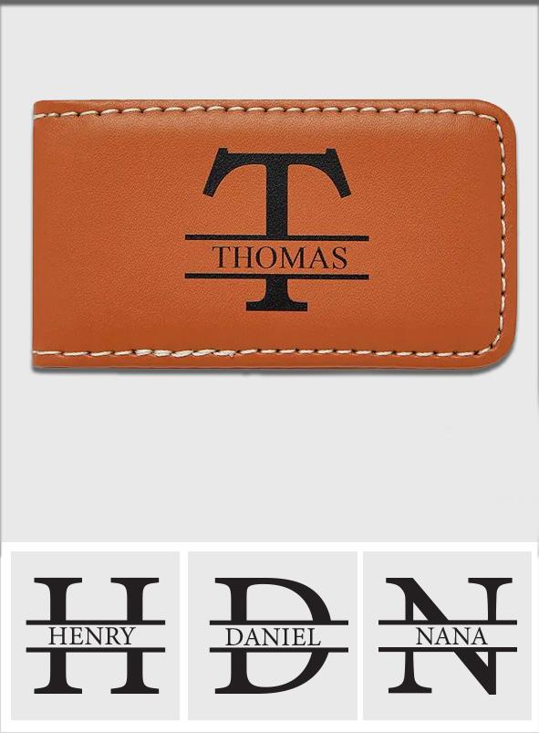 Custom Letter And Name - Personalized Leather Money Clip