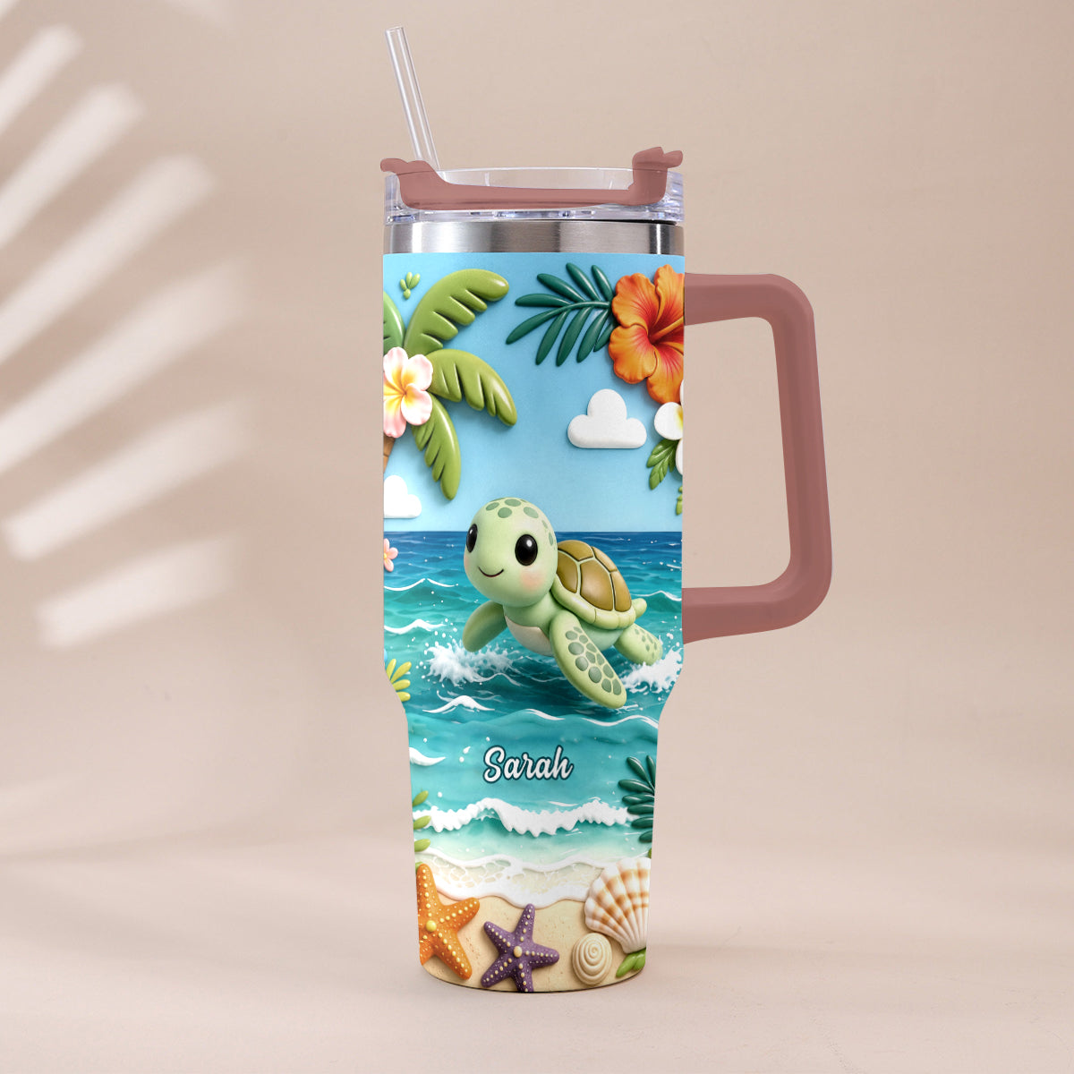 Back To The Ocean - Personalized Turtle Tumbler With Plush Charm