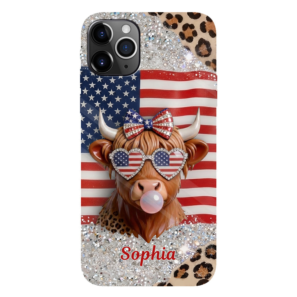 Highland Cow Patriotic - Personalized Highland Cow Full Print Phone Case & Phone Grip