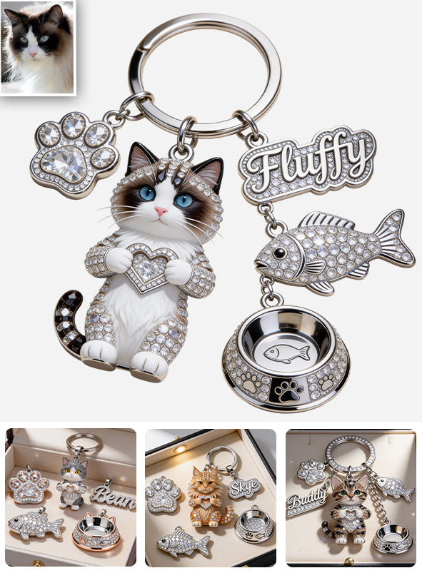I Love My Cat - Personalized Cat Premium Keychain With Charms