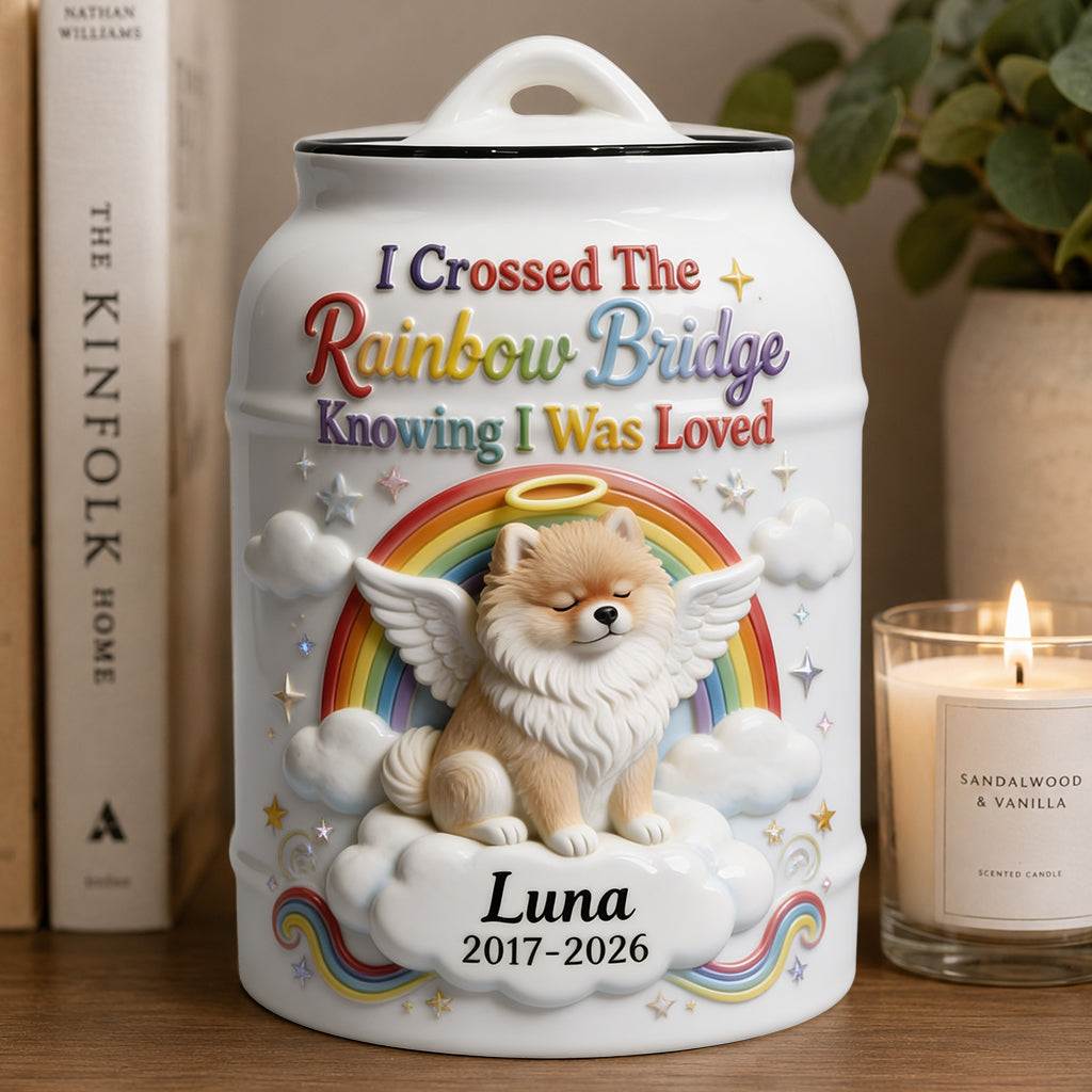 I Crossed The Rainbow Bridge Knowing I Was Loved - Personalized Dog Urn
