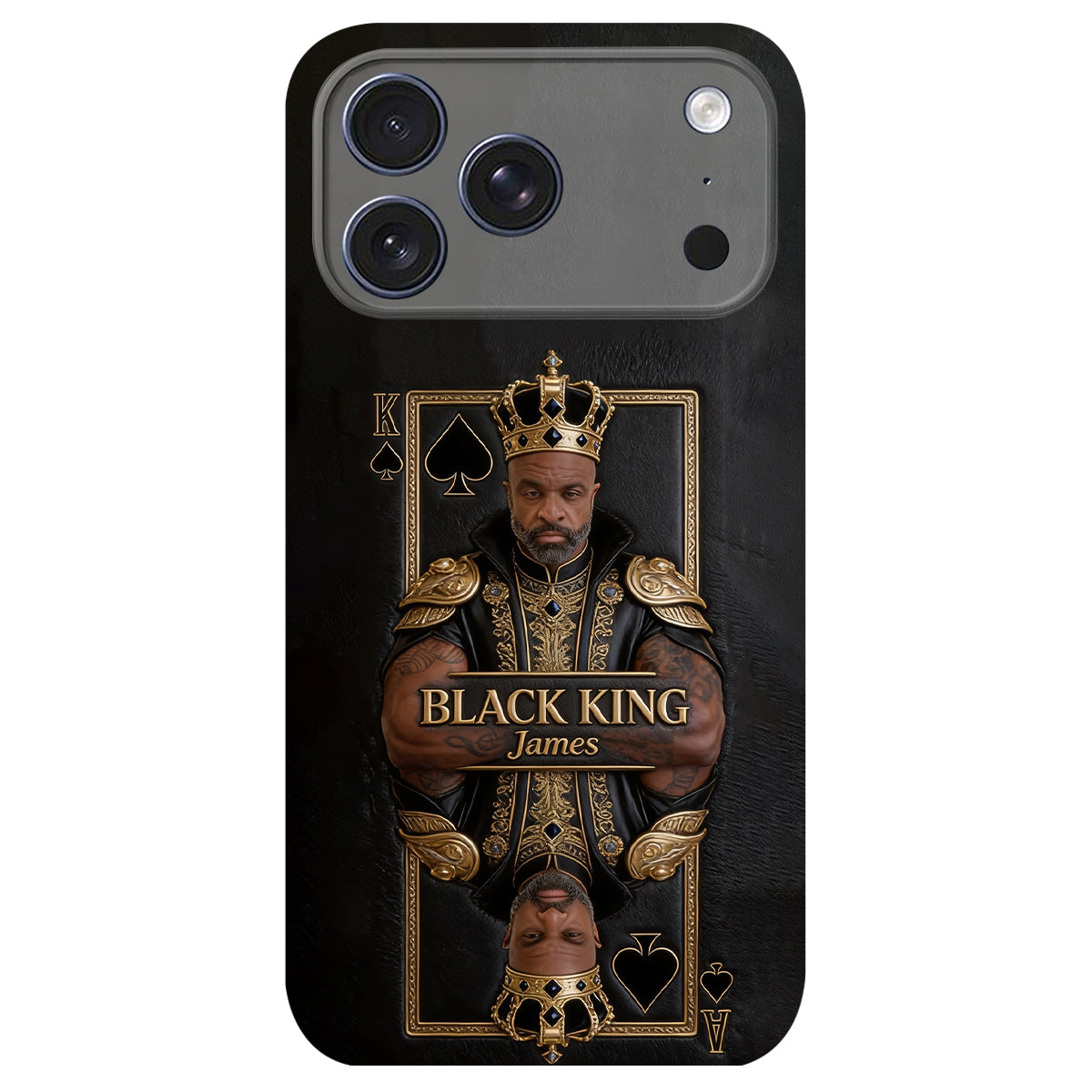 Black King - Personalized African American 3D Embossed Leather Phone Case