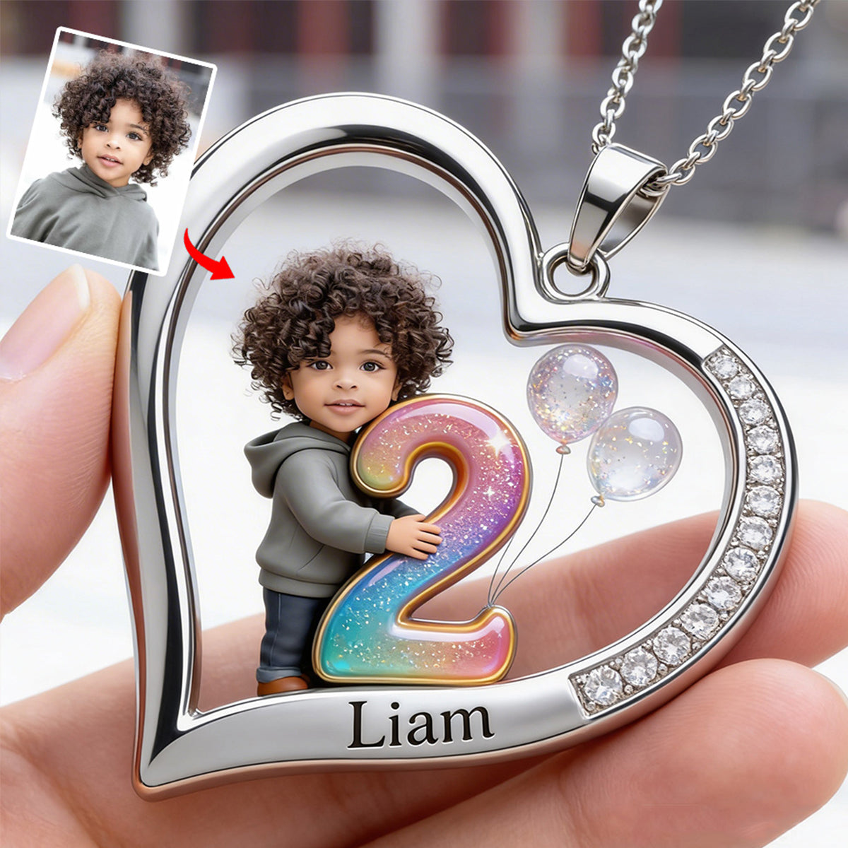 Custom Any Photo - Personalized Kid Shaped Metal Pendant Necklace