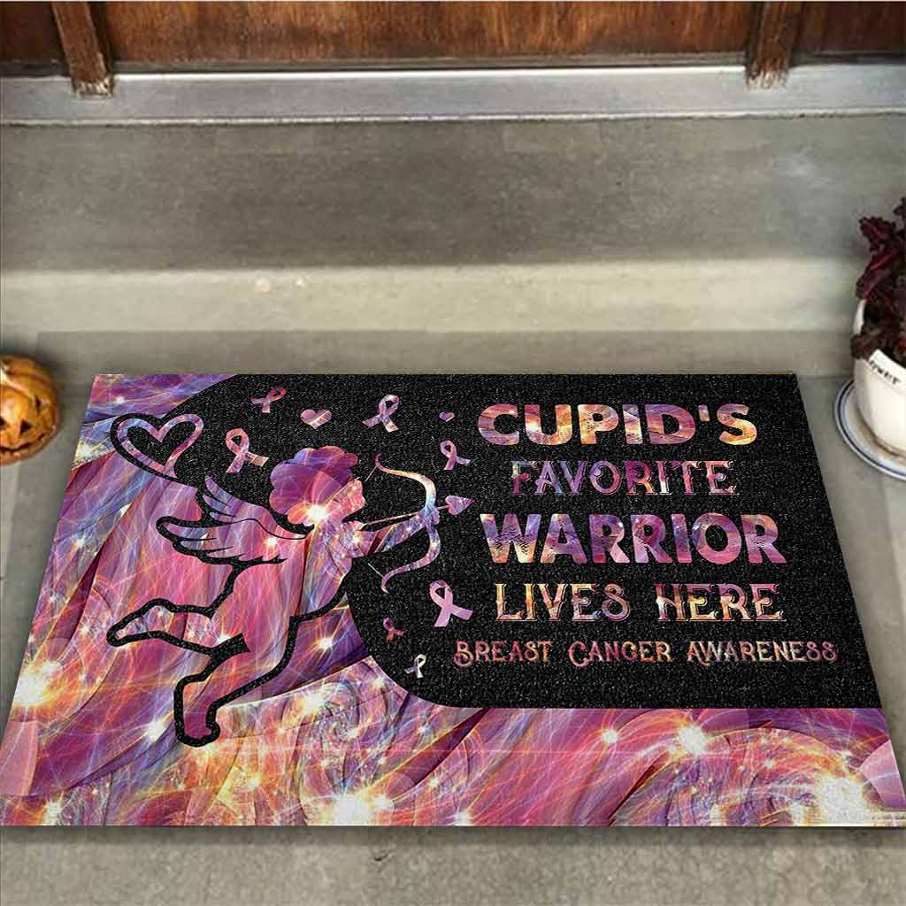 Favorite Warrior Lives Here - Breast Cancer Awareness Doormat