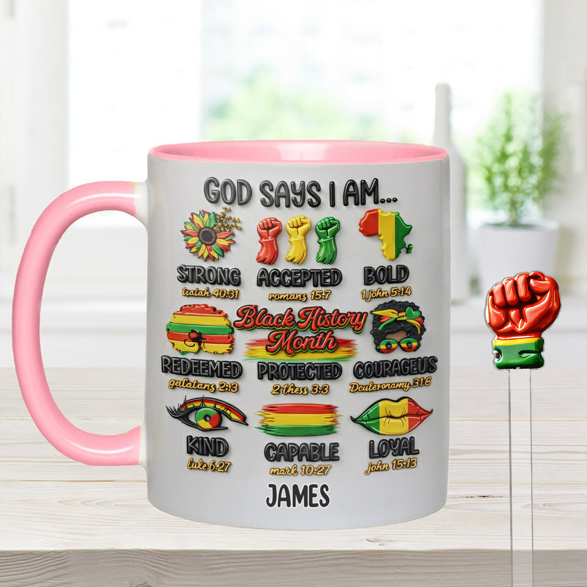 Black History Month, God Says You Are - Personalized African American Set Accent Mug With Acrylic Stirrers