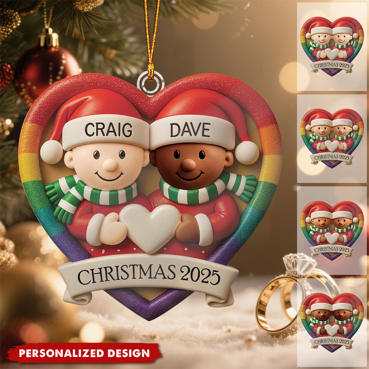 Custom LGBT Couple Acrylic Ornament, Cozy Hugging Santa Characters for Holiday Celebration, Romantic Keepsake & Special Gift