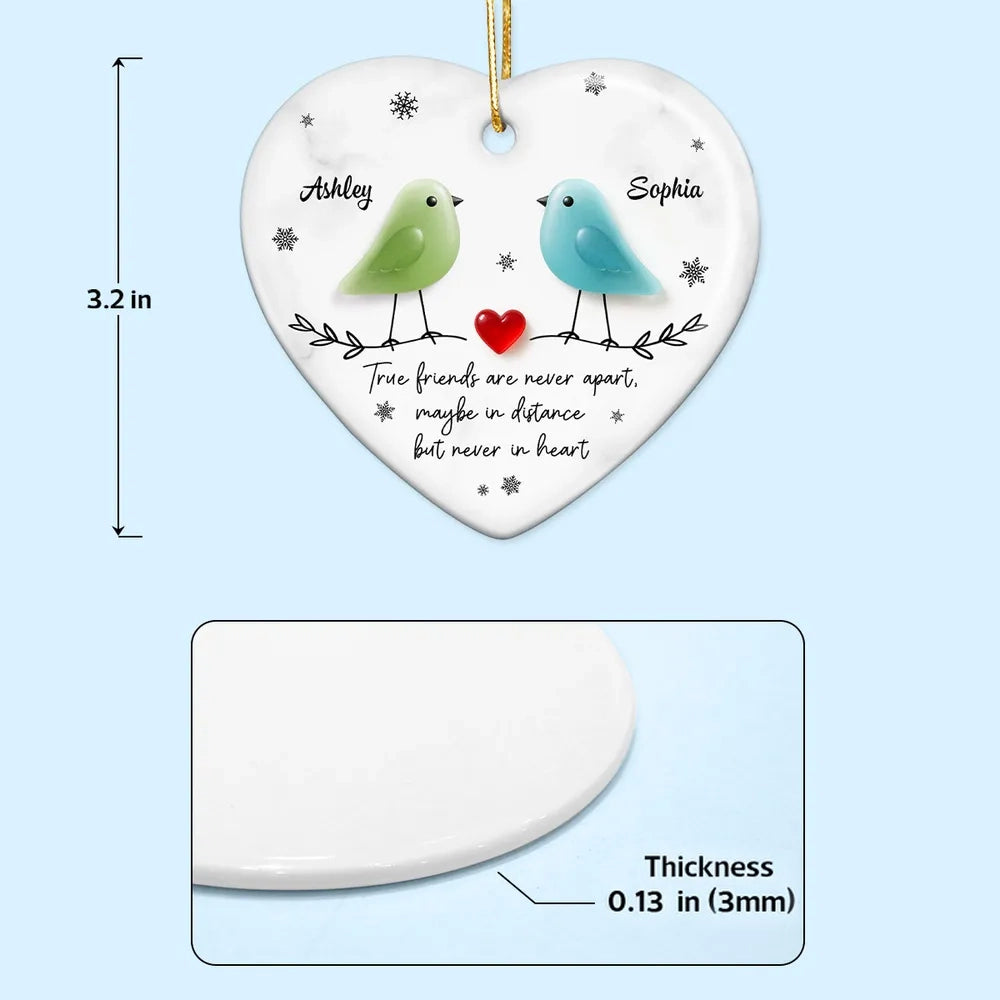 Ceramic Heart Ornament - Colorful Birds, Red Heart & Snowflakes - Unique Gift for Friends, Besties, Long-Distance Bond