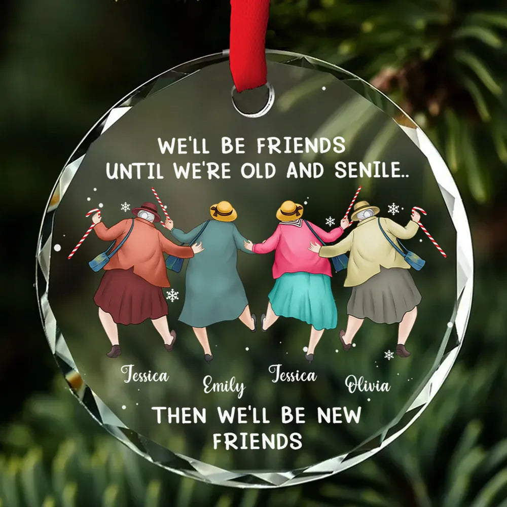 Personalized Crystal Ornament for Best Friends – Funny Old-Lady Design, Festive Tree Decor & Unique Friendship Gift