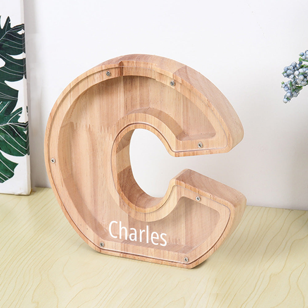 Custom Initial And Name - Personalized Letter And Name Light Wooden Piggy Bank