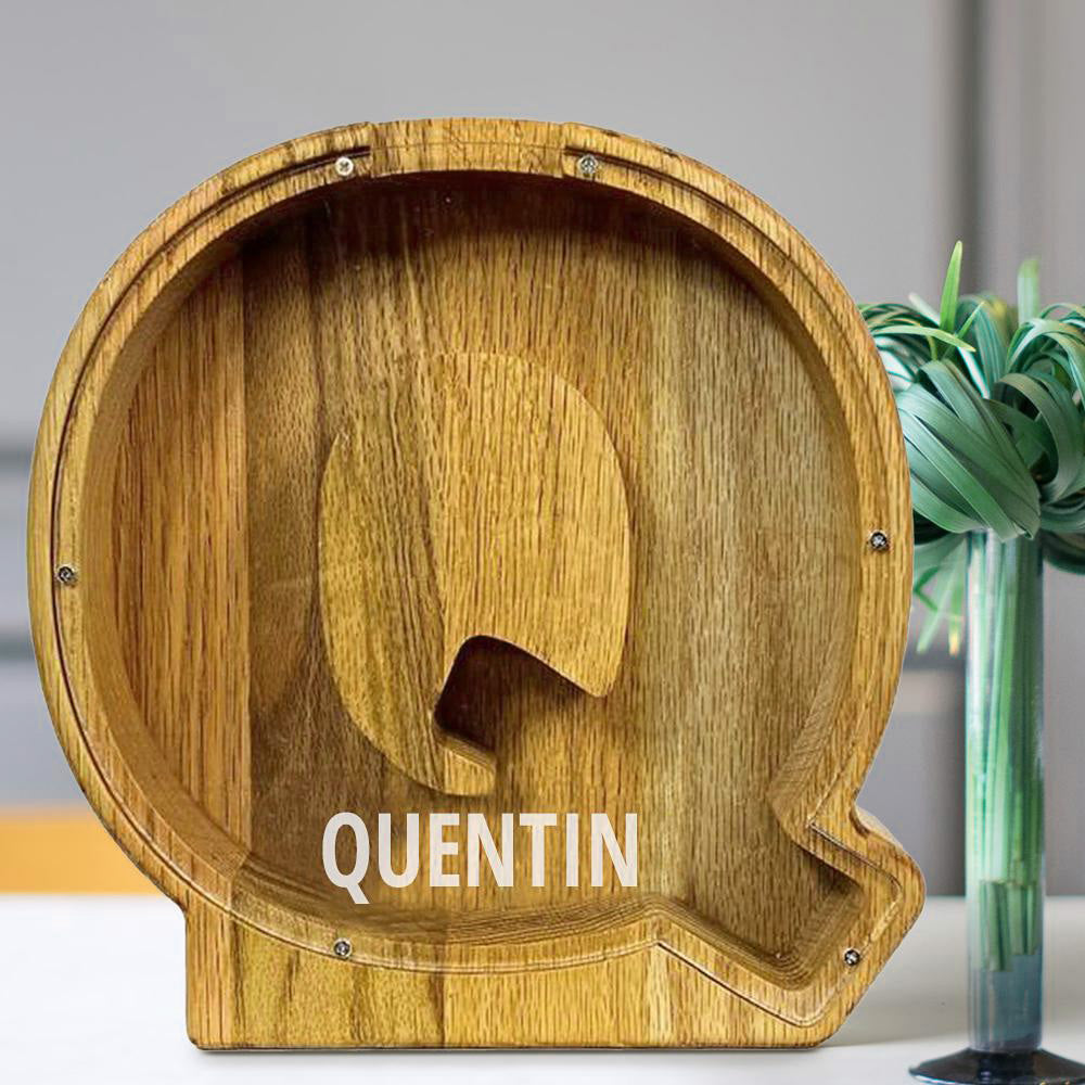 Custom Initial And Name - Personalized Letter And Name Tung Wooden Piggy Bank