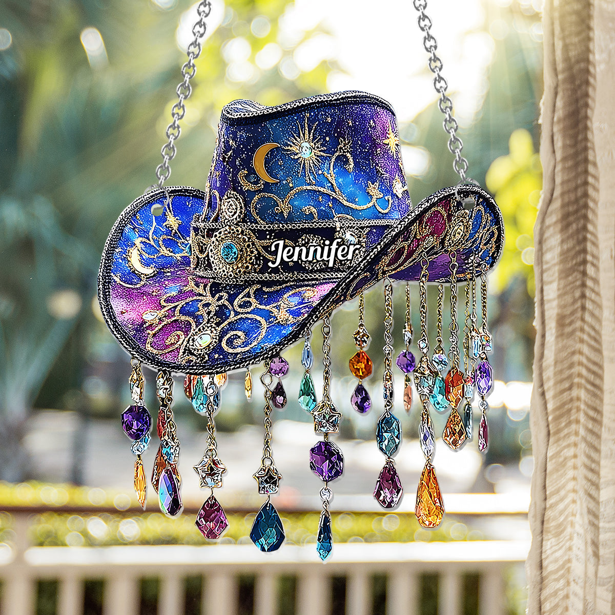 Beautiful Cowboy Hat - Personalized Cowgirl Window Hanging Suncatcher Ornament