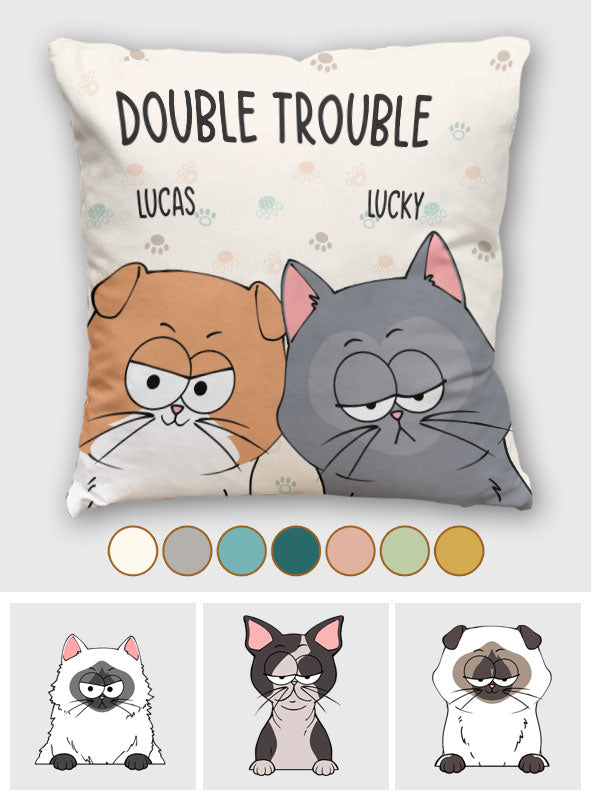 Double Trouble - Personalized Cat Throw Pillow