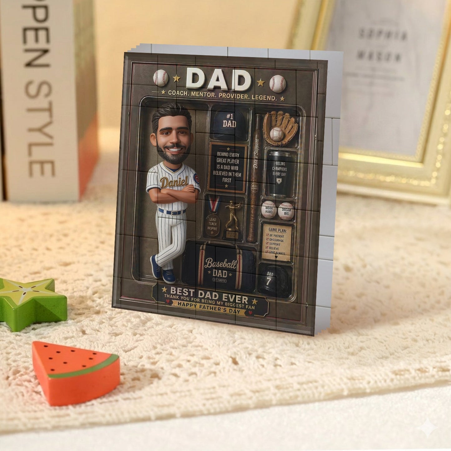 Best Dad Ever - Personalized Baseball Shaped Building Blocks