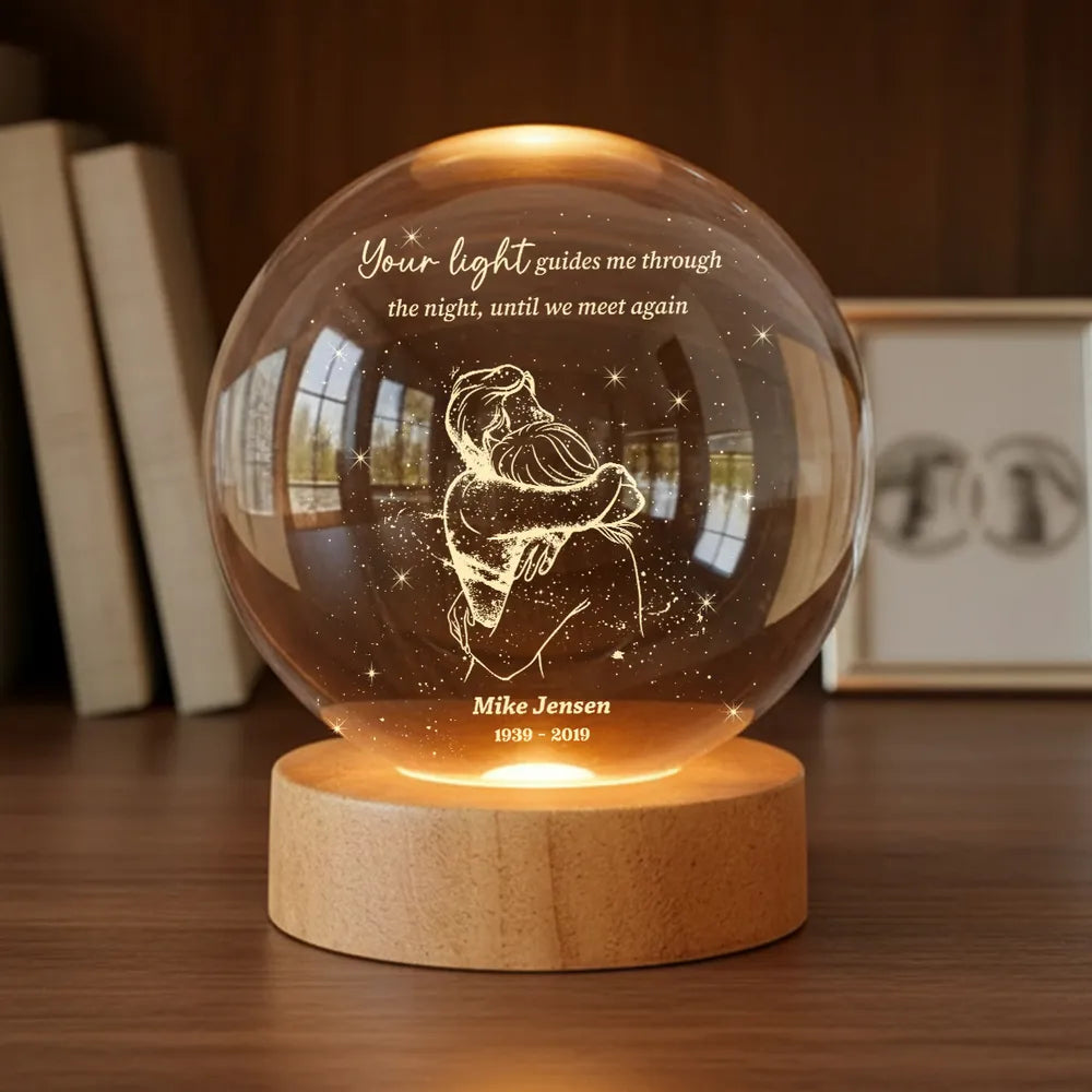 Personalized Globe Lamp Night Light for Memorial Keepsake, Couple Hugging Starry Design, Unique Sympathy Gift