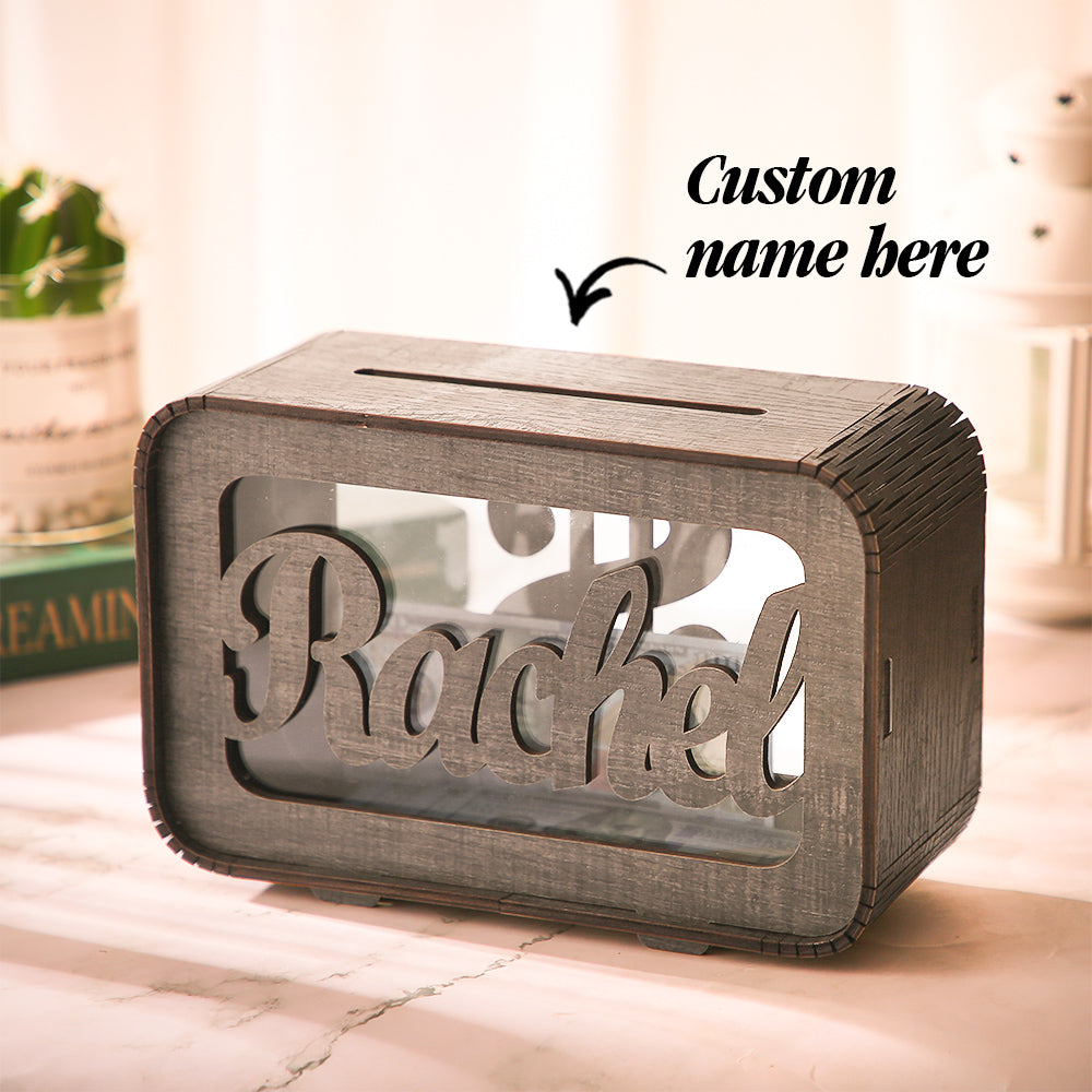 Personalized Name Rectangular Wooden Piggy Bank