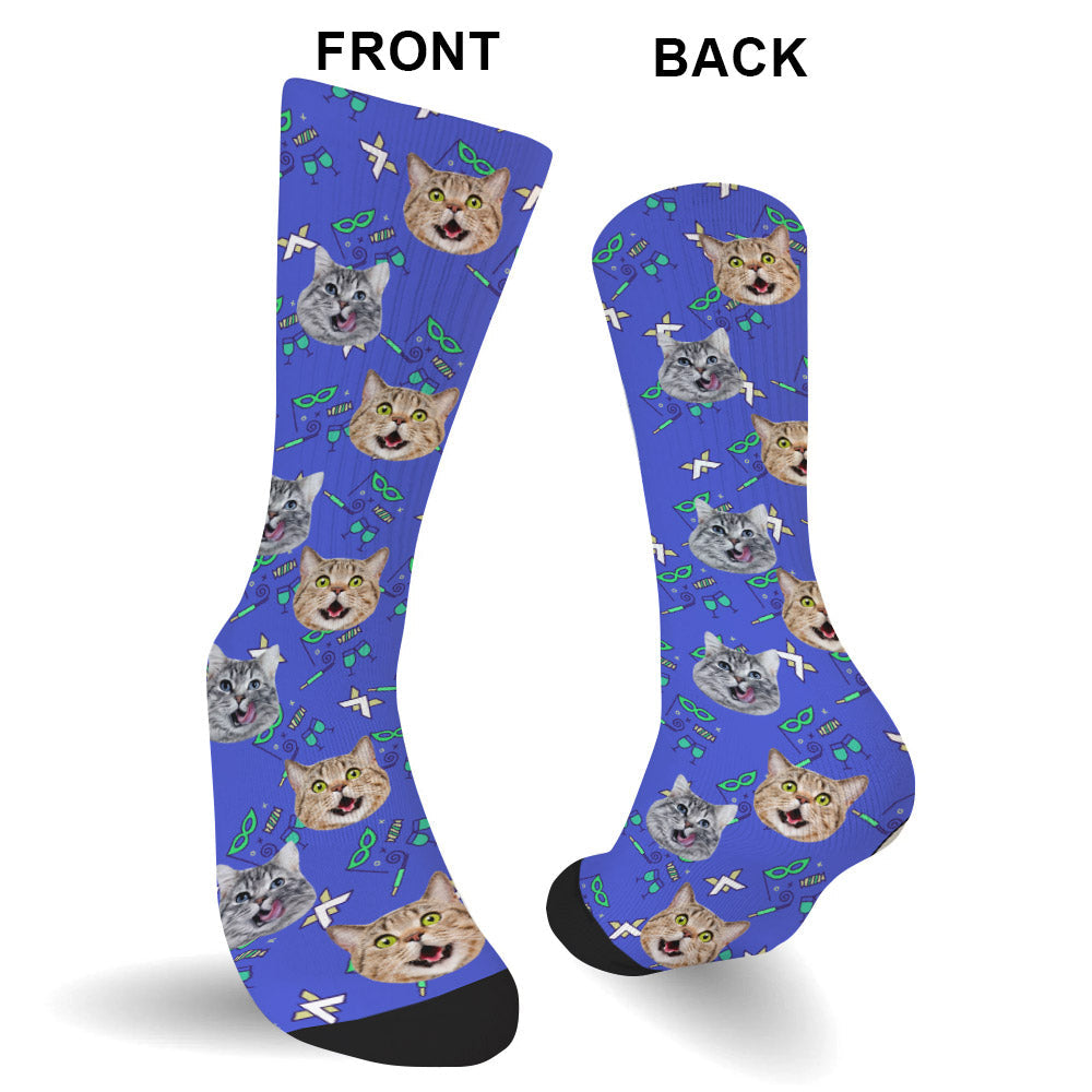 Custom Face Party Pattern - Personalized Cat Socks