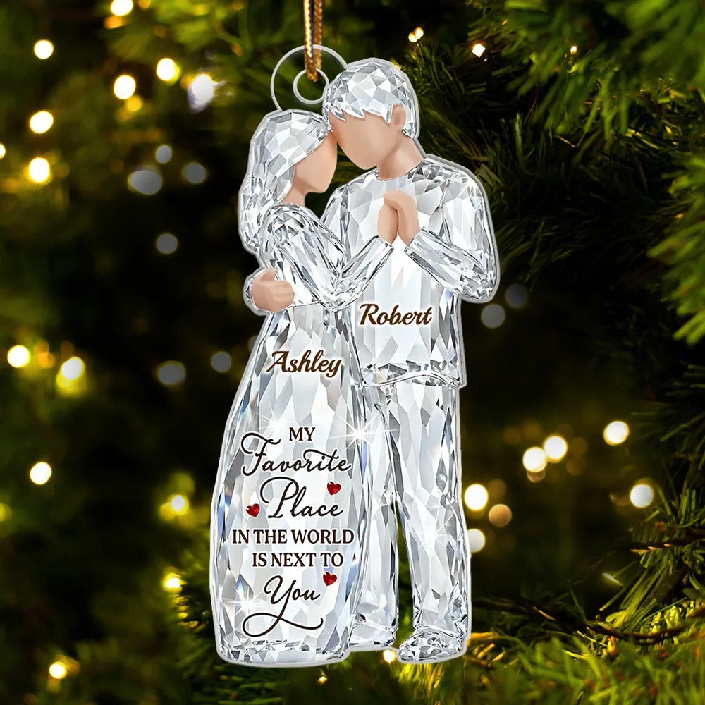 Custom Couple Acrylic Ornament – Sparkling Crystal Look Hugging Lovers, Heartfelt You'll Forever Be My Always Message, Unique Gift for Him or Her