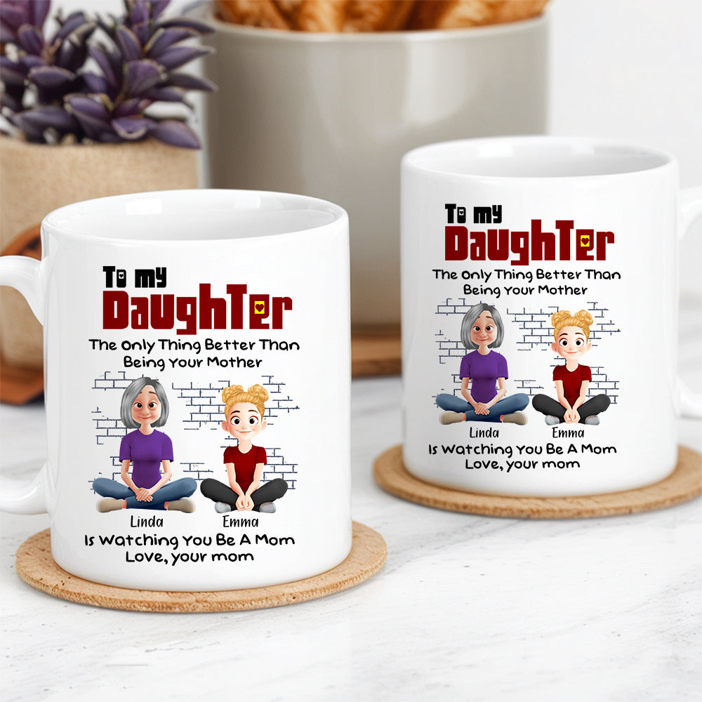 To My Daughter – Personalized White Ceramic Mug with Custom Names, Heartfelt Gift for Mother and Daughter on Special Occasions