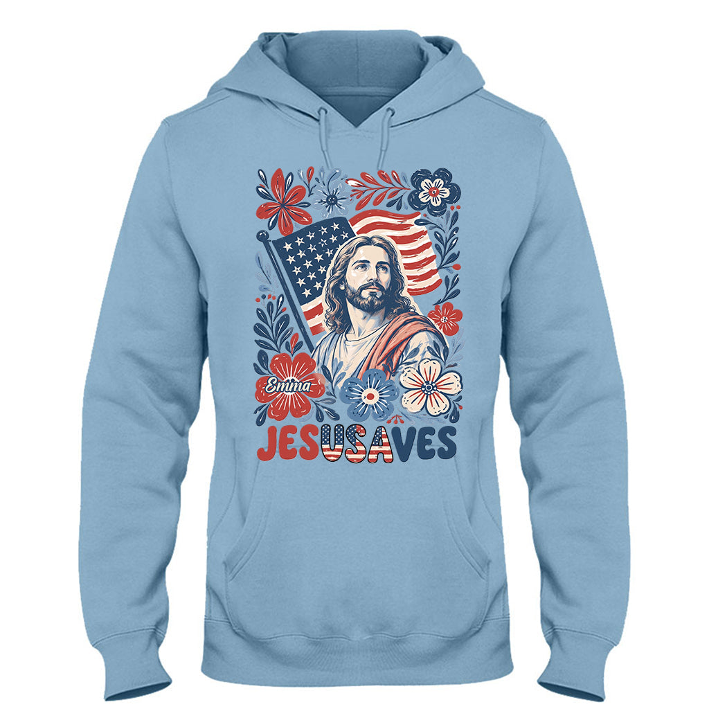 Jesusaves Floral 4th Of July - Personalized Christian T-shirt And Hoodie