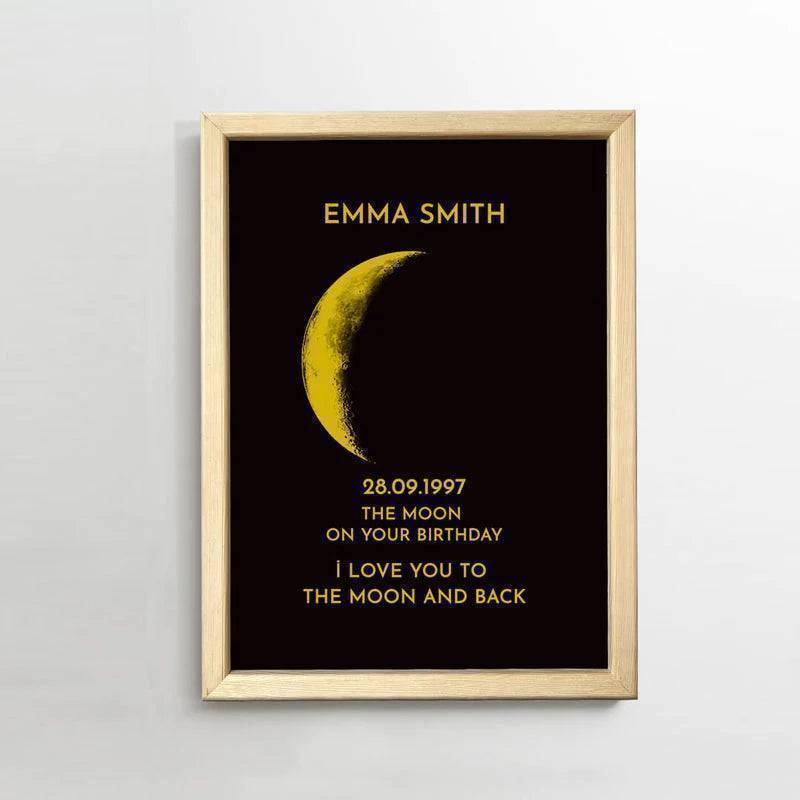 Moonlit Love - Personalized Couple Art with Real Moon Phase - Unique Anniversary & Valentine's Memory Gift