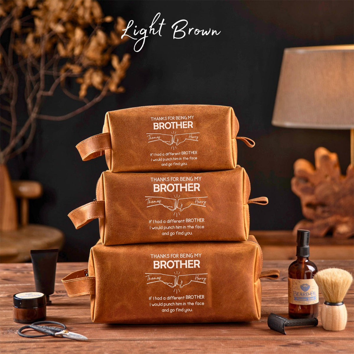 Congrats On Being My Brother - Personalized Sibling Leather Toiletry Bag