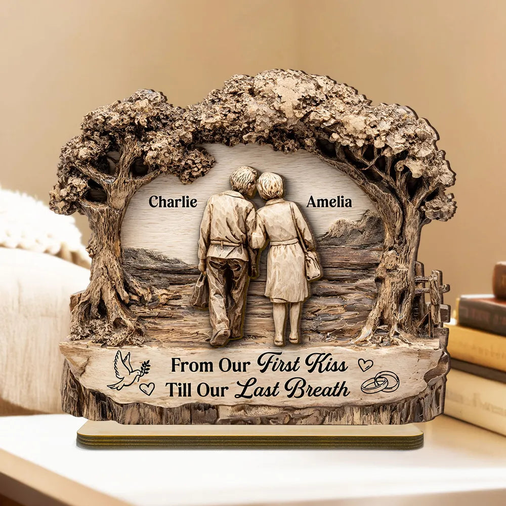 Personalized 2-Layer Wooden Plaque with Walking Couple Under Trees Romantic Unique Gift for Husband or Wife