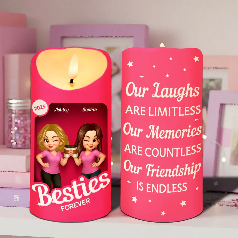 Besties Forever Flameless LED Candle | Warm Pink Glow | Printed Friendship Gift for Best Friends