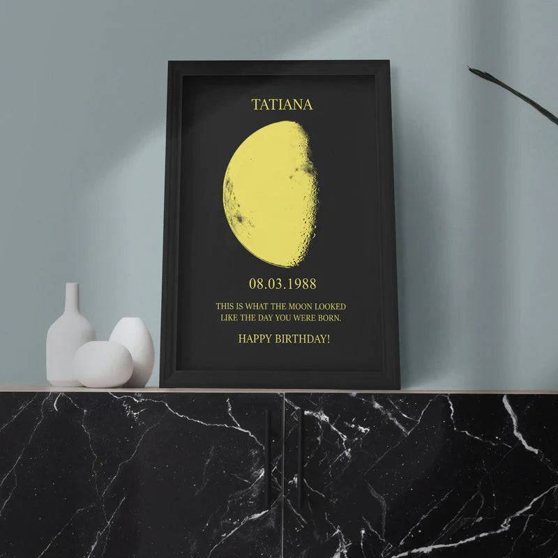 Moonlit Love - Personalized Couple Art with Real Moon Phase - Unique Anniversary & Valentine's Memory Gift