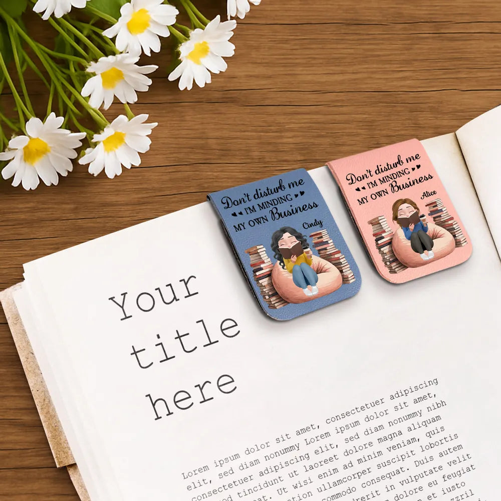 Personalized Leather Magnetic Bookmark Don't Disturb Me I'm Minding My Own Business Cute Reader Gift