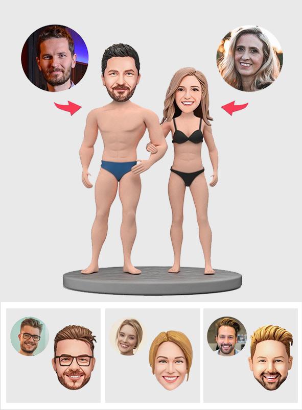 Couple Beach Vibe - Personalized Bikini Swimsuit Couple Bobblehead