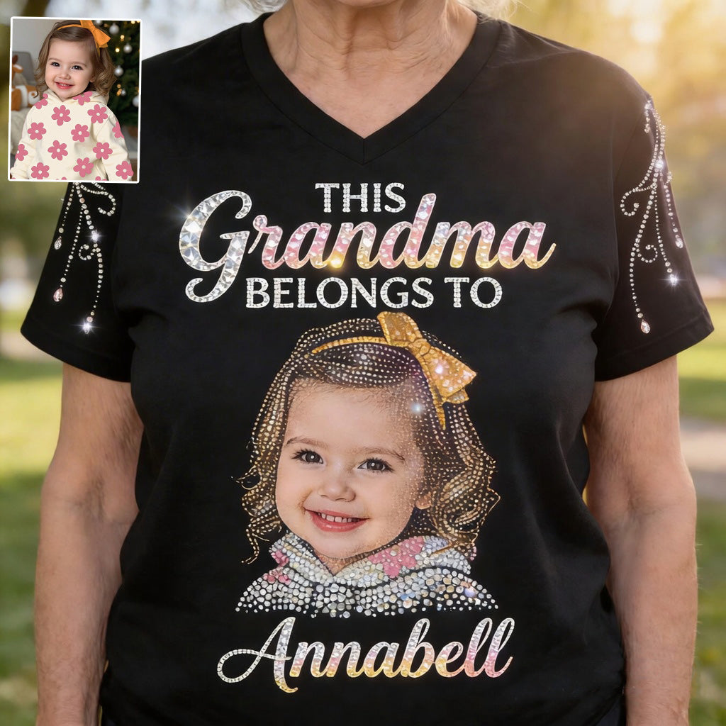 Custom Bling Shirt For Grandma/ Mother - Personalized Grandma Fully Printed V-Neck T-Shirt