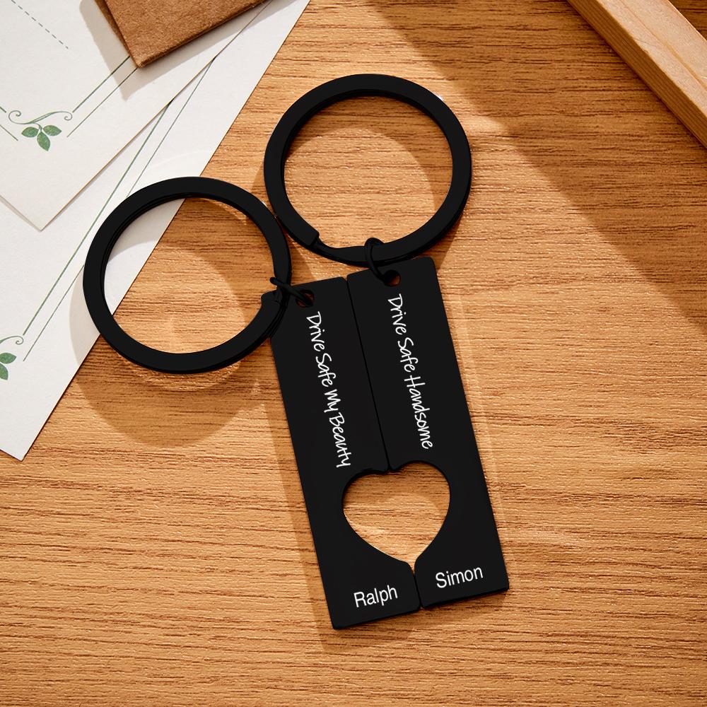 Drive Safe Matching Heart - Personalized Couple Drive Safe Matching Keychain
