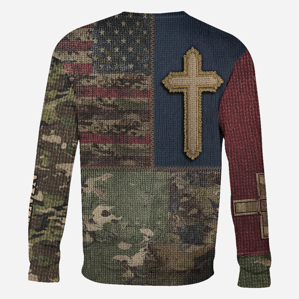 American Flag Cross Faith All Over Print Hoodie - Personalized Christian All Over Shirt