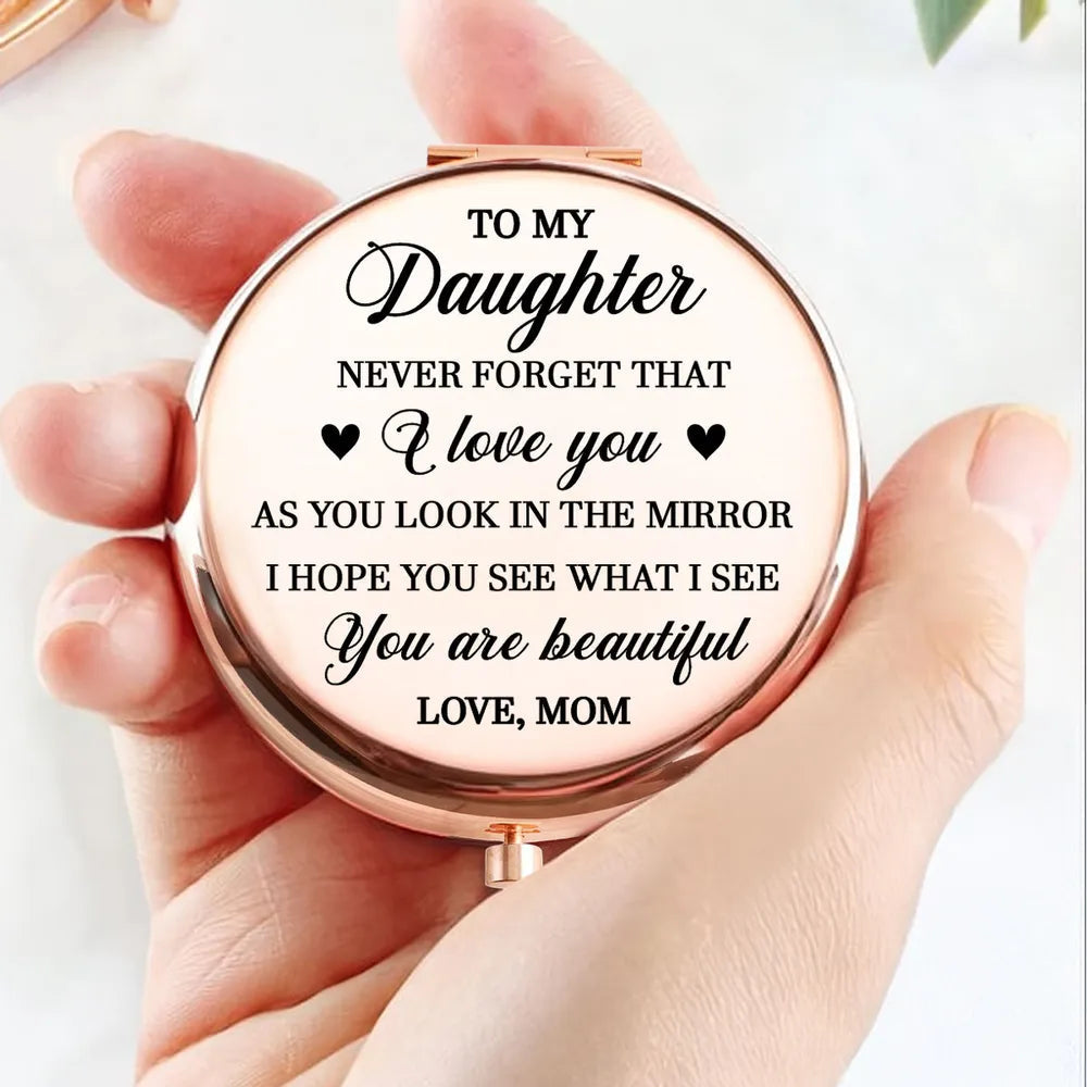 To My Daughter You Are Beautiful Personalized Metal Compact Mirror, Sweet Everyday Reminder, Unique Gift