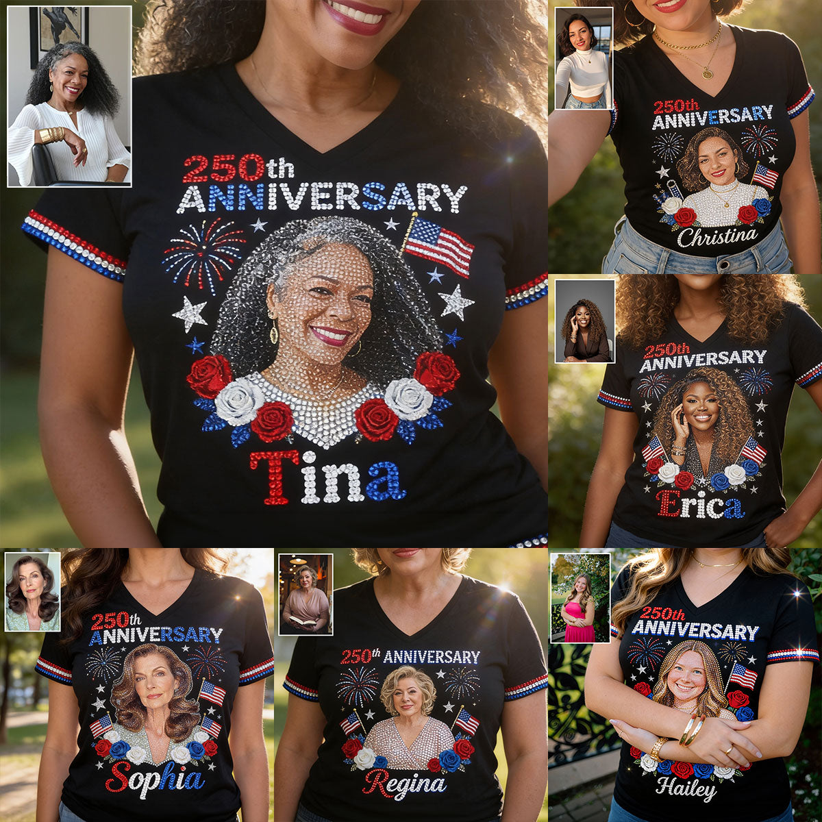 Custom Any Photo - Personalized Independence Day/ 4th of July Fully Printed V-Neck T-Shirt