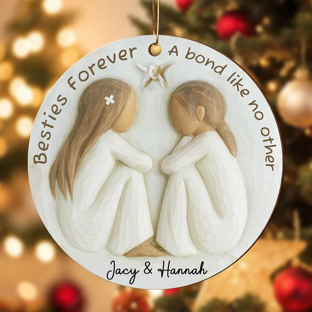 Best Friends Wooden Ornament Personalized, Besties Forever Gift for Her, Cozy Holiday Keepsake Decoration