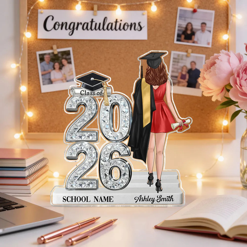 Personalized Shaped Acrylic Block Plaque Graduation Keepsake, Class Of Design With Cap, Unique Gift For Graduate