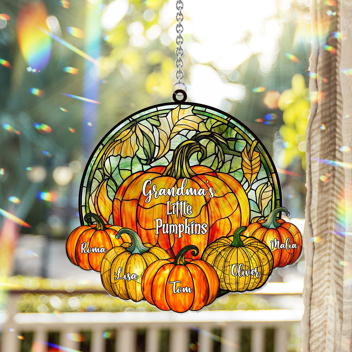 Grandma's Little Pumpkins Any Title - Personalized Grandma Window Hanging Suncatcher Ornament