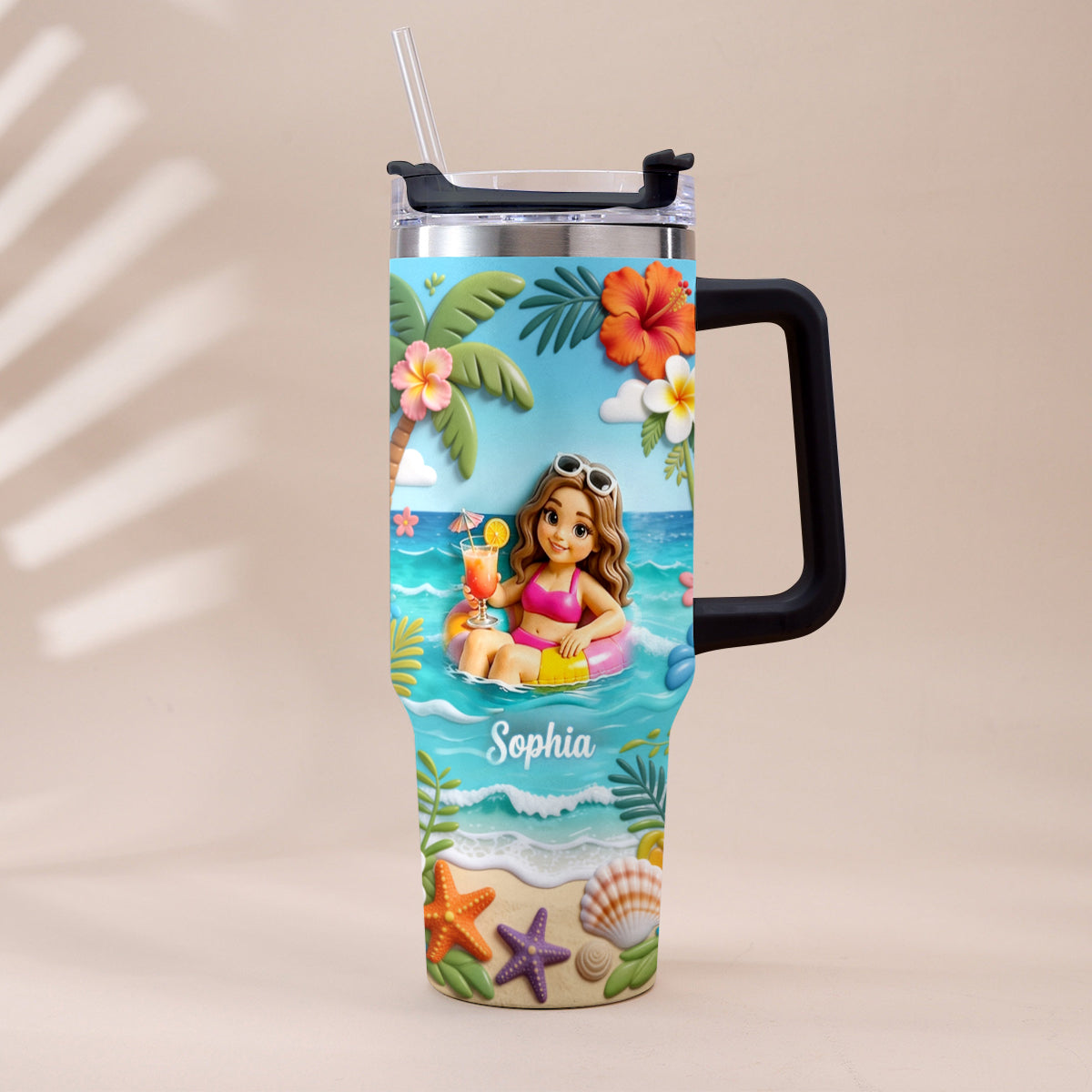 Any Photo Summer Vibes - Personalized Sea Lover Tumbler With Plush Charm