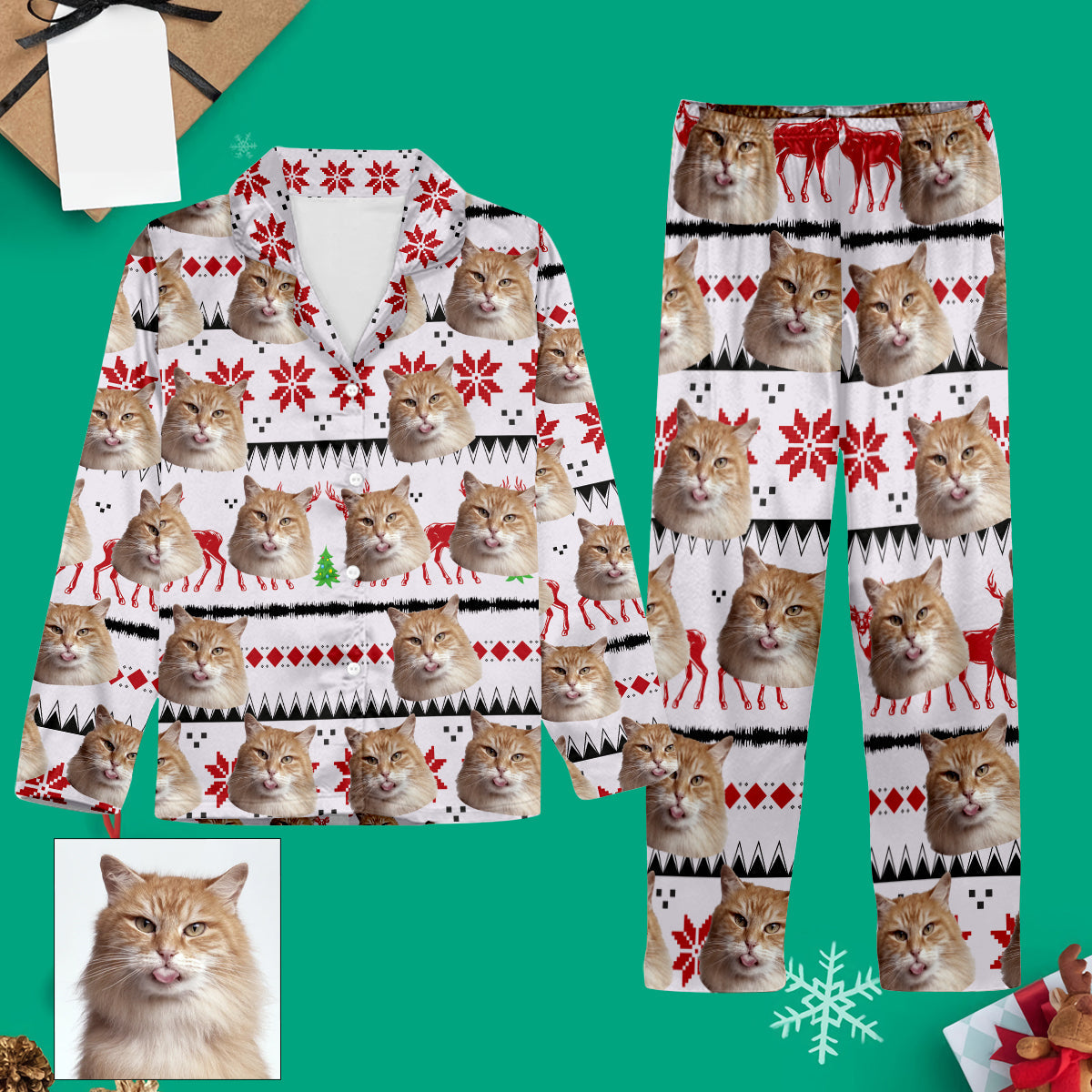 Custom Photo Pajamas Christmas - Family gift for anyone, dog lover, cat lover - Personalized Button Down Pajamas