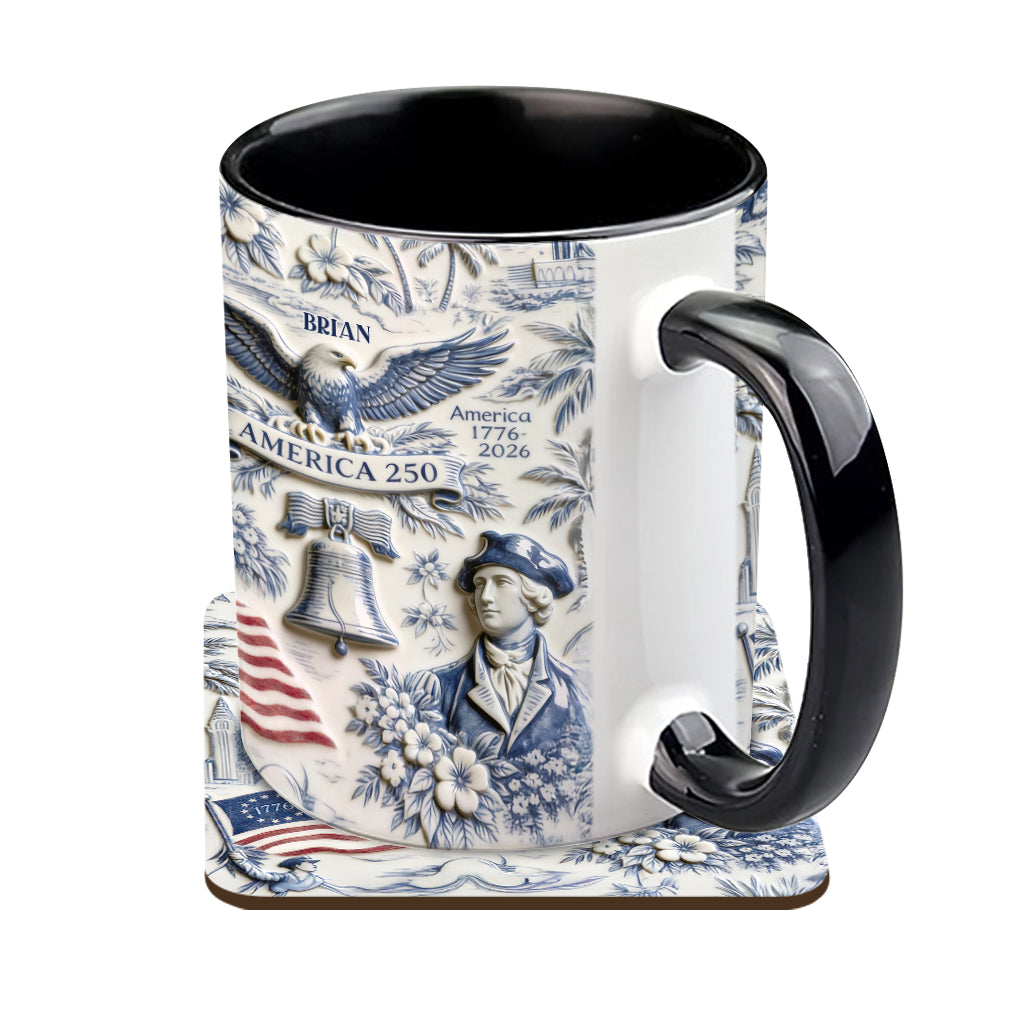 250 Years of America 1776–2026 Vintage Patriotic - Personalized Independence Day/ 4th of July Accent Mug & Coaster