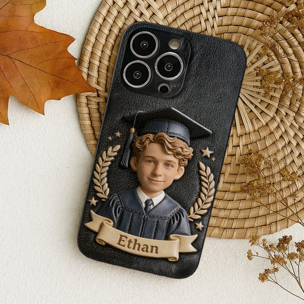 Graduation Gift - Personalized Graduation 3D Embossed Leather Phone Case