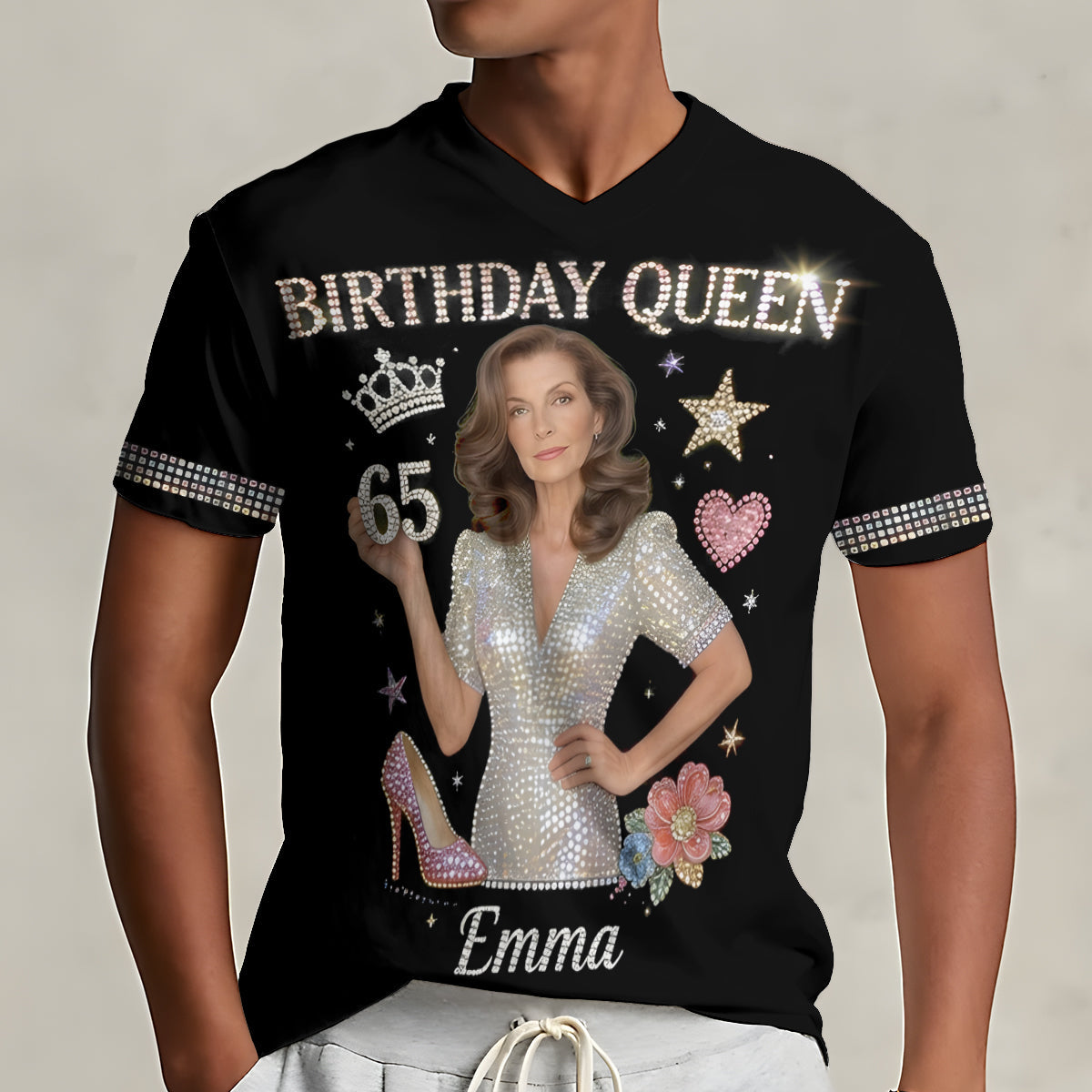 Custom Any Photo Birthday Gift - Personalized Birthday Fully Printed V-Neck T-Shirt